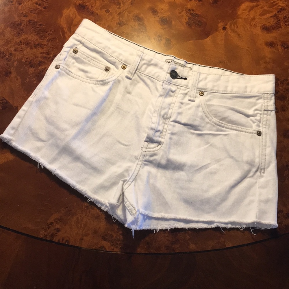 Free People White Denim Mid Rise Shorts